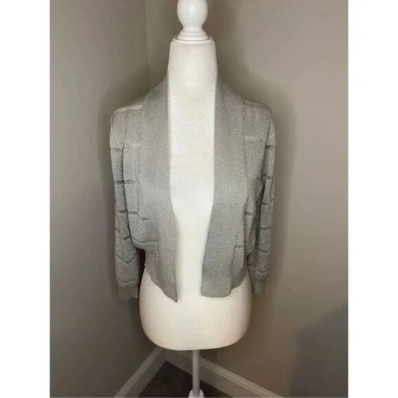 Calvin Klein Women's Silver Metallic Bolero Cardigan Size M - Picture 1 of 6